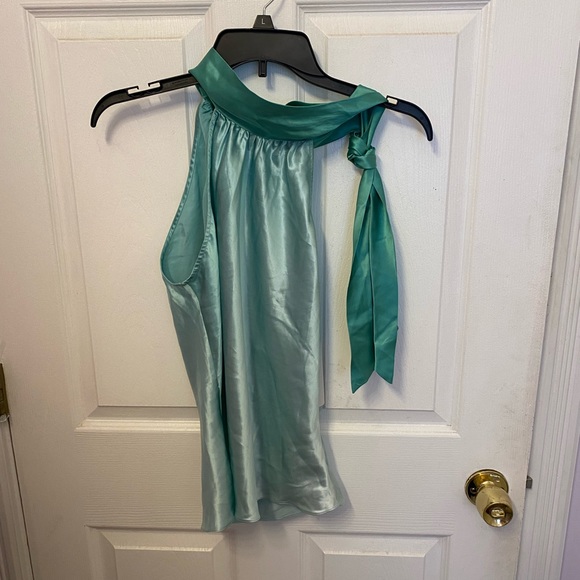 Dressy Seafoam green faded silky tie neck halter top - Picture 2 of 2